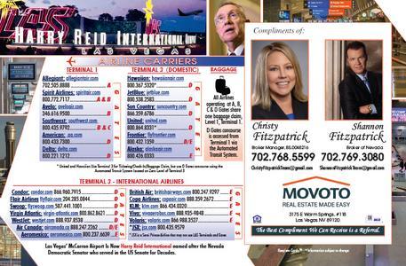 Harry Reid International Airport directory card with a realtor advertisement