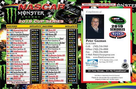 NASCAR Cup Series schedule Keep'em card with a realtor advertisement