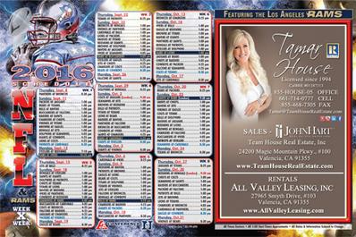 Los Angeles Keep'em Card monthly postcard design - June NFL WEEK-BY-WEEK with Rams Highlighted