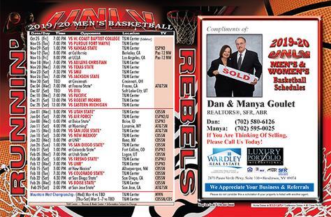 UNLV Rebels basketball schedule Keep'em card with a realtor advertisement