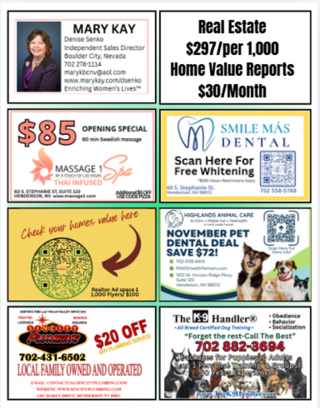 New flyer template with a two-by-four grid of local business ads