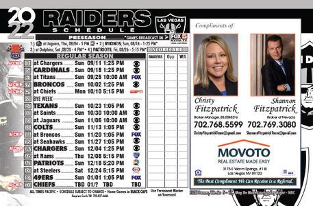 Las Vegas Raiders schedule Keep'em card with realtor advertisements