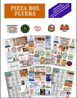 Pizza box flyer template showcase with free fonts note